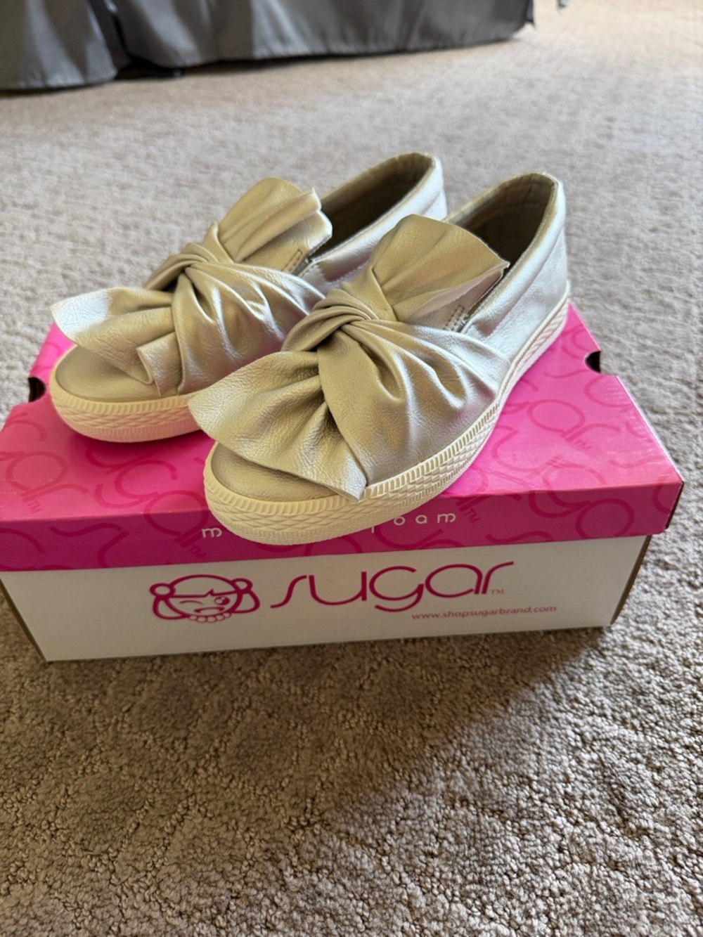 Sugar Metallic Gold Knotted Bow Slip-On Sneakers